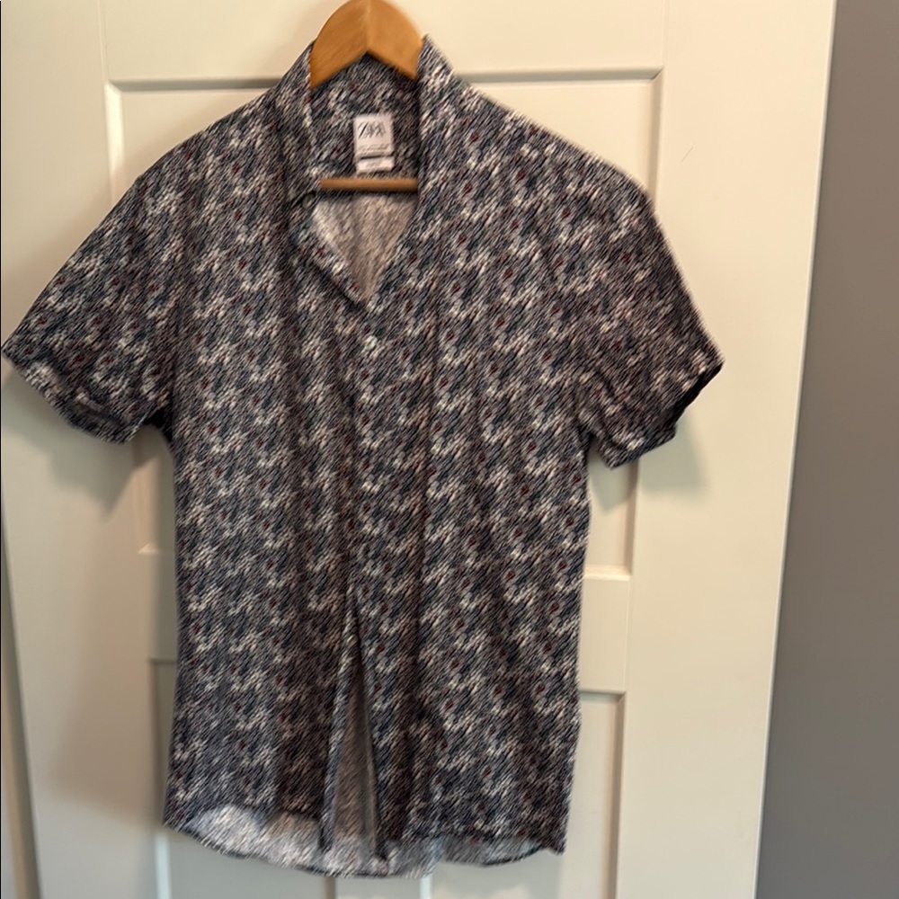 Zara Men's Floral Print Short Sleeve Button Down - Men's Large Slim Fit